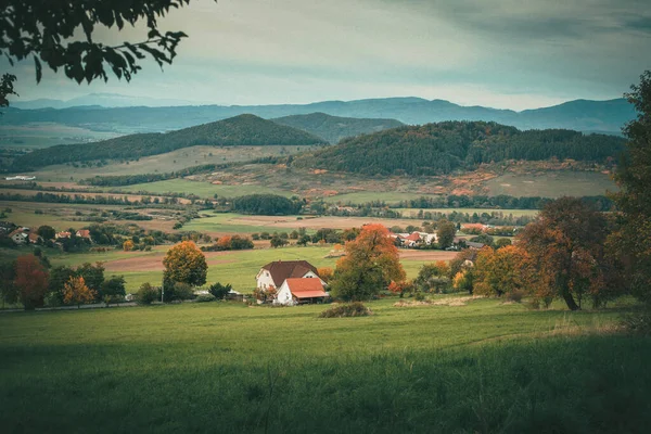 Hilly rural landscape in autumn season. High quality photo