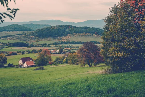 Hilly rural landscape in autumn season. High quality photo