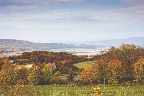 Hilly rural landscape in autumn season. High quality photo