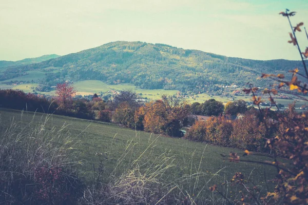 Hilly rural landscape in autumn season. High quality photo