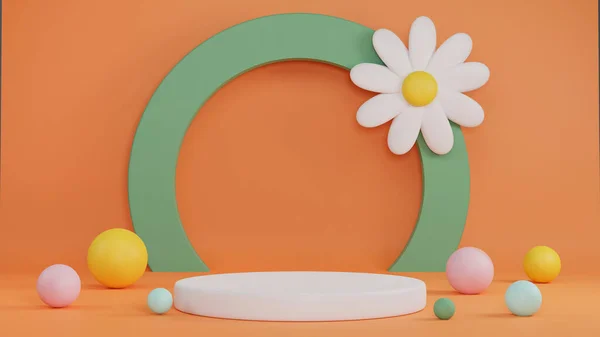 Rendering Kids Podium Chamomile Abstract Minimal Background Scene Advertising Design — Fotografia de Stock