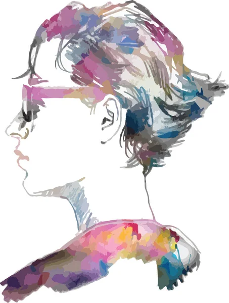 Illustration Vacker Ung Kvinna Med Glasögon Stilren Tjej Med Akvarelltryck — Stock vektor