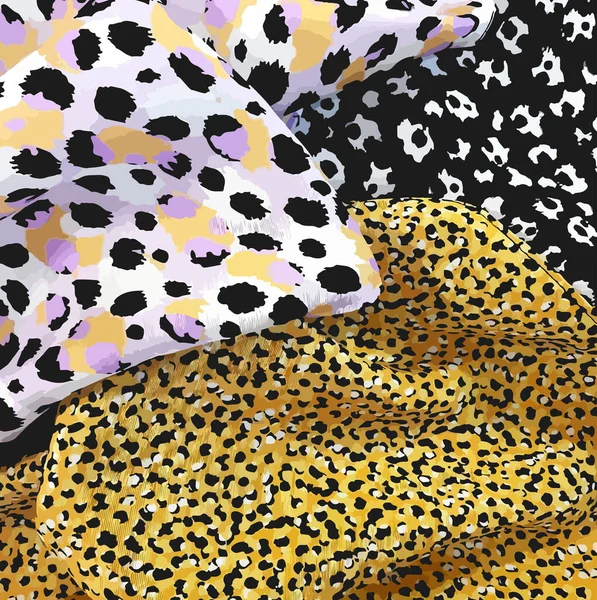 動物の生地のテクスチャプリント ヒョウ 虎サファリアフリカのパターンベクトルデザインのためのファッション ファブリックとテクスチャ背景上のすべてのプリント — ストックベクタ
