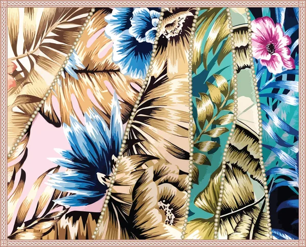 抽象水彩熱帯のヤシの花水彩の質感の背景 テキスタイルフラワープリント柄デザイン テーブル スカーフ ファブリック 織物に使用できます — ストックベクタ