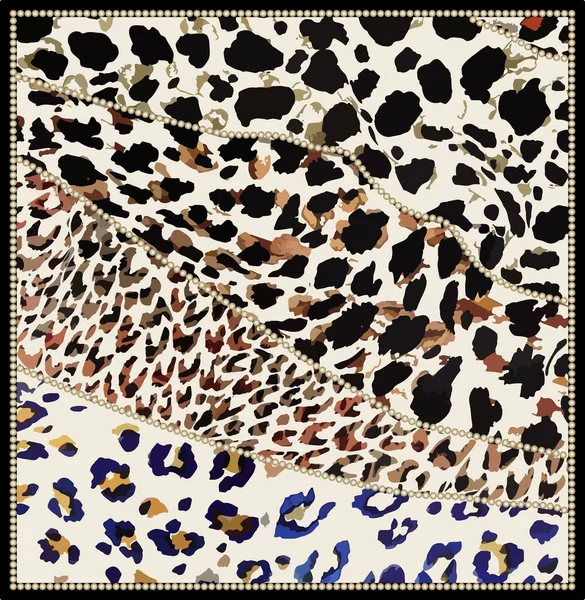 ヒョウ柄 ヒョウ柄 幾何学模様 スカーフのパターン動物のパターンファセットビーズ真珠 テクスチャヒョウ動物野生 抽象ベクトルファッションエレガントな現代アート野生の肌のフレーム — ストックベクタ