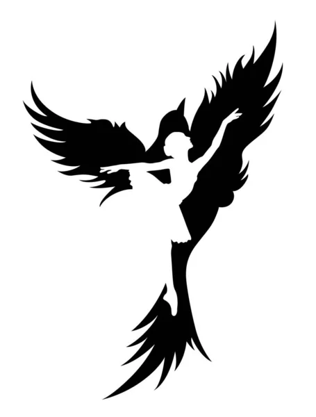 Silhouette Girl Wings Doing Ballet Lady Bird Logo Graphic Design — Stok Vektör