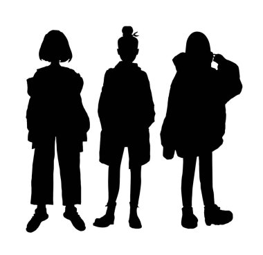 Silüet insanlar vektör. Beyaz arka planda giyinmiş genç kızlar