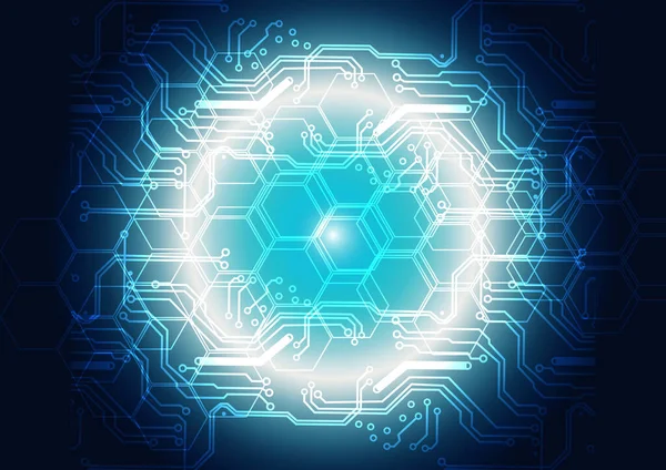 Абстрактная Технология Футуристическая Цифровая Схема Шестиугольник Светящимся Темно Синем Фоне — стоковый вектор