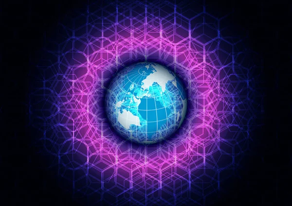 Vektor Globus Planet Weltkarte Globales Soziales Netzwerk Mesh Violet Und — Stockvektor