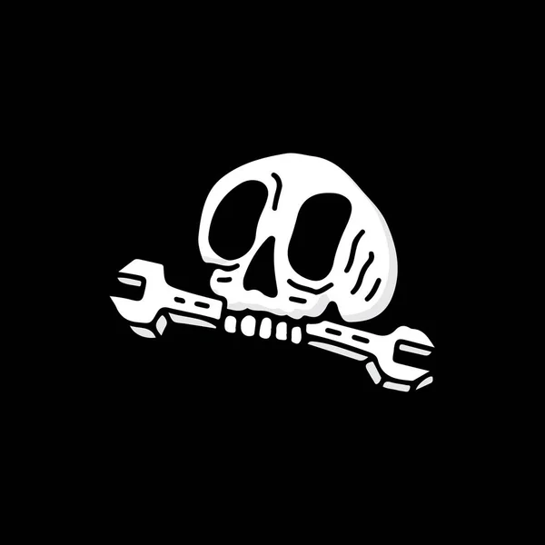 Cool Skull Head Bite Wrench Illustration Shirt Poster Logo Sticker — Stock Vector