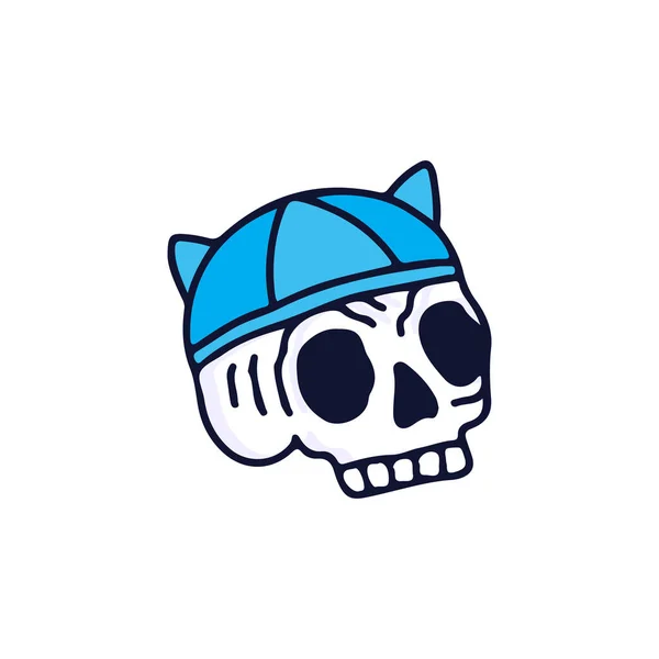 Κεφάλι Κρανίου Φορώντας Καπέλο Γάτας Απεικόνιση Για Πουκάμισο Αφίσα Λογότυπο — Διανυσματικό Αρχείο