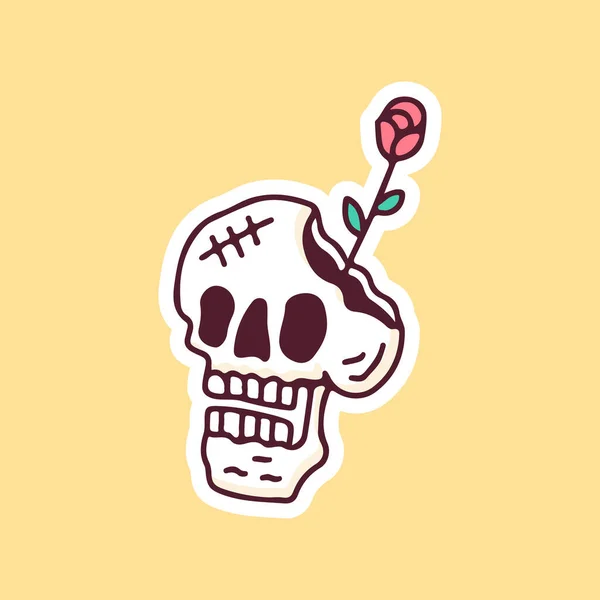 Cabeça Partida Com Rosas Illust Para Shirt Cartaz Logotipo Adesivo — Vetor de Stock