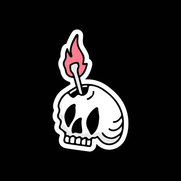 Cabeça Crânio Com Osso Arder Illust Para Shirt Cartaz Logotipo — Vetor de Stock