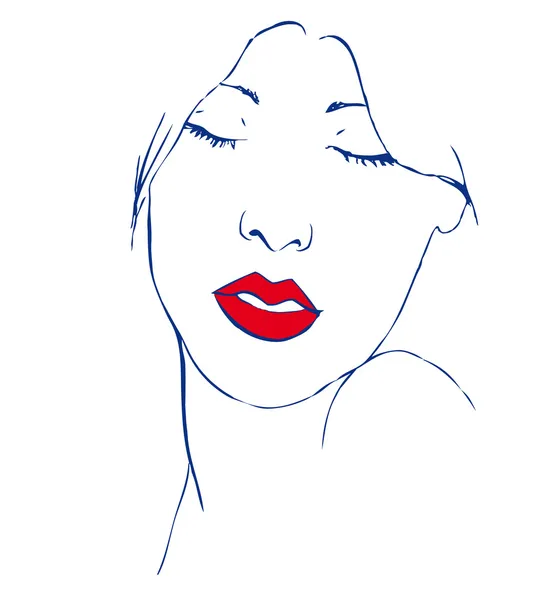 Belle jeune femme aux yeux fermés et aux lèvres rouges — Image vectorielle