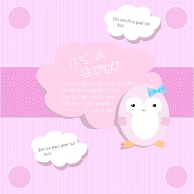 pembe tonlarda penguen ile kız bebek duş
