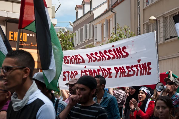 Mulhouse - França - 2 de agosto de 2014 - manifestação pela paz entre Israel e a Palestina, contra o bombardeio israelense em Gaza — Fotografia de Stock