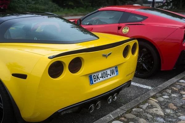 Mulhouse Fransa Ekim 2021 Corvette Arabalarının Arka Görüntüsü Sokağa Park — Stok fotoğraf