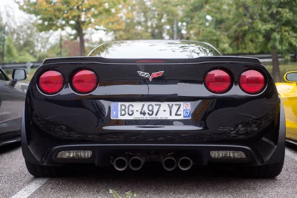 Mulhouse Frankrike Oktober 2021 Bakifrån Svart Chevrolet Corvette Parkerad Gatan — Stockfoto