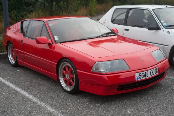 Mulhouse Frankrijk Oktober 2021 Vooraanzicht Van Rode Alpine A310 Geparkeerd — Stockfoto