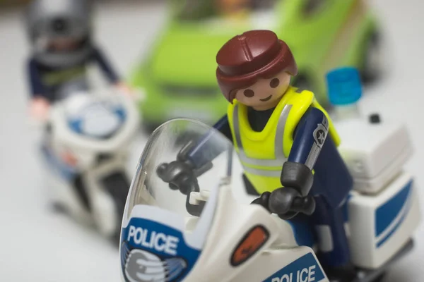 Mulhouse França Outubro 2021 Fecho Coleção Figurinhas Policiais Motocicletas Playmobil — Fotografia de Stock