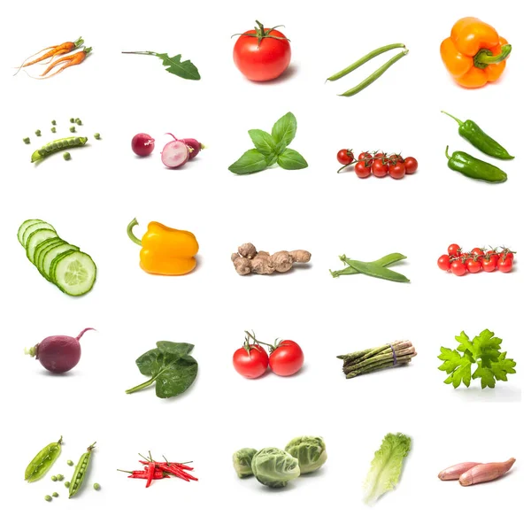 Closeup Various View Fresh Vegetables Collage White Background Stock Picture