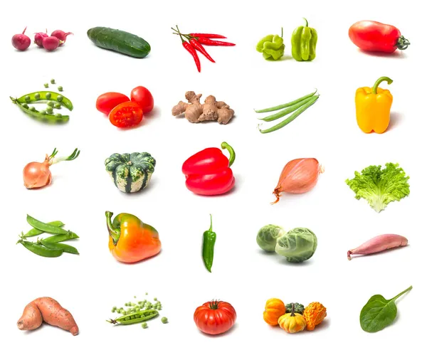 Closeup Various View Fresh Vegetables Collage White Background Royalty Free Stock Photos