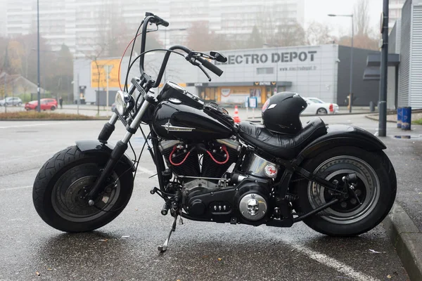 Mulhouse Francie Listopadu 2021 Profie Pohled Černý Motocykl Harley Davidson — Stock fotografie