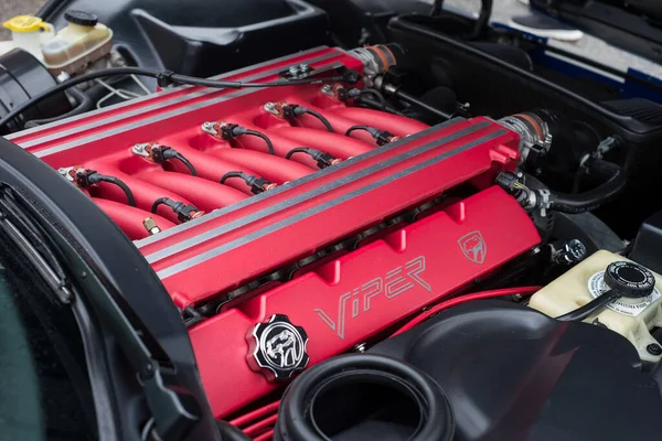 Mulhouse Frankreich November 2021 Nahaufnahme Eines Roten Dodge Vipermotors — Stockfoto