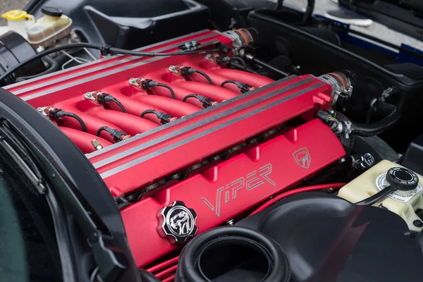 Mulhouse Frankrijk November 2021 Sluiting Van Rode Dodge Viper Motor — Stockfoto