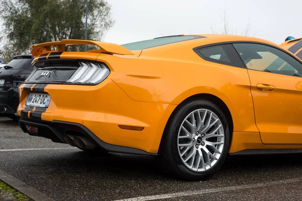 Mulhouse France November 2021 Rear View Orange Ford Mustang Parked — Stock Photo, Image