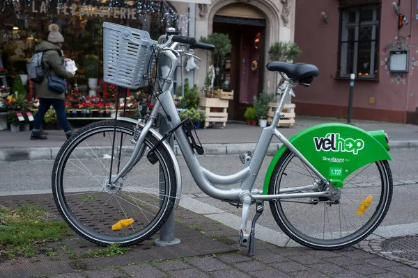 Straßburg Frankreich November 2021 Porträtansicht Von Veloparkfahrrädern Die Auf Der — Stockfoto