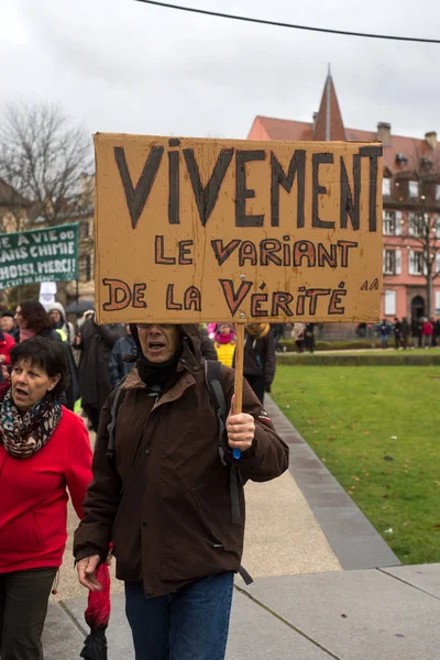 Colmar France December 2021 People Protesting Sanitary Pass Banner French — Stock Photo, Image
