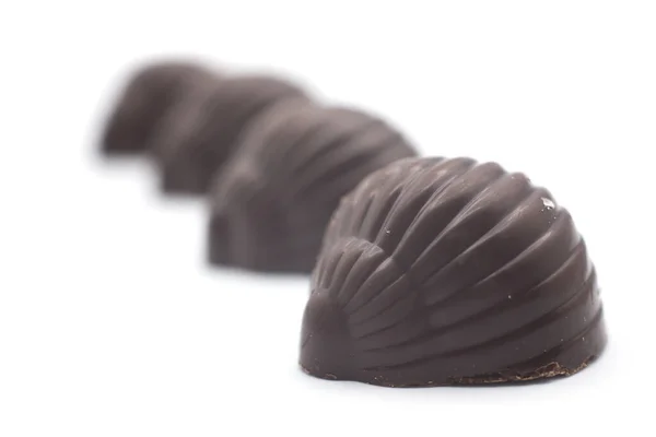 Closeup Pralines Chocolates White Background — Fotografia de Stock