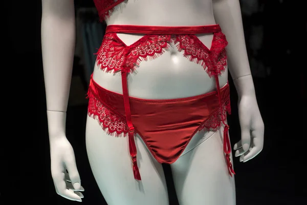 Closeup Red Lingerie Mannequin Fashion Store Showroom — Stock Photo, Image