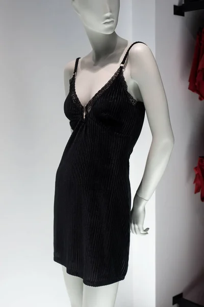 Closeup Sexy Black Dress Mannequin Fashion Store Showroom — Fotografia de Stock