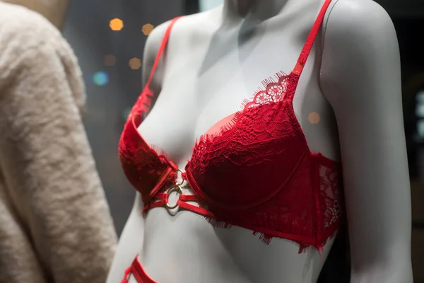 Closeup Red Bra Mannequin Fashion Store Showroom — Foto Stock