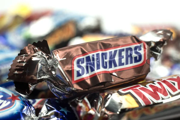 Mulhouse Francia Diciembre 2021 Primer Plano Mini Barra Chocolate Snickers — Foto de Stock