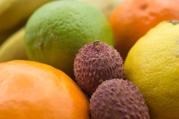 Closeup Various Exotic Fruits Texture — Stock Photo, Image