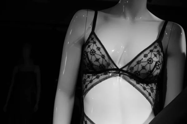 Closeup Black Bra Mannequin Fashion Store Showroom — Fotografia de Stock
