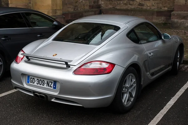 Colmar França Janeiro 2022 Vista Traseira Porsche Cayman Cinzento Estacionado — Fotografia de Stock