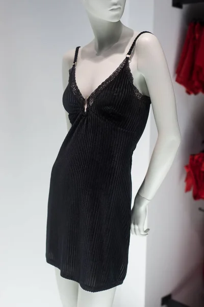 Closeup Black Dress Mannequin Fashion Store Showroom — Stockfoto