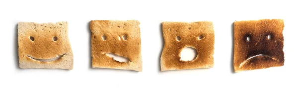 Koláž Expresivních Opékaných Plátků Chleba Bílém Pozadí — Stock fotografie