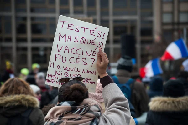 Strasbourg France January 2022 People Protesting Sanitary Pass Text French — 스톡 사진