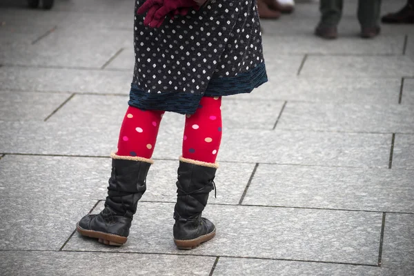 Closeup Red Socks Legs Woman Standing Street — Stock Photo, Image