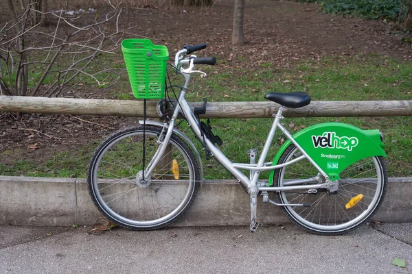 Strasbourg France January 2022 Closeup Rental Bike Velhop Parked Street — Stock Photo, Image