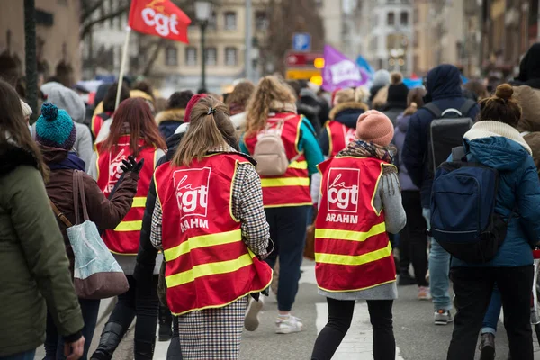 Strasboourg Francja Lutego 2022 Portret Osoby Protestującej Twojej Ulicy Kurtce — Zdjęcie stockowe