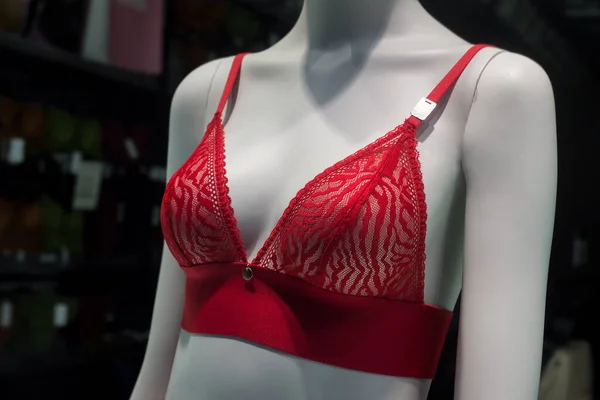 Closeup Red Bra Mannequin Fashion Store Showroom — Stock Photo, Image