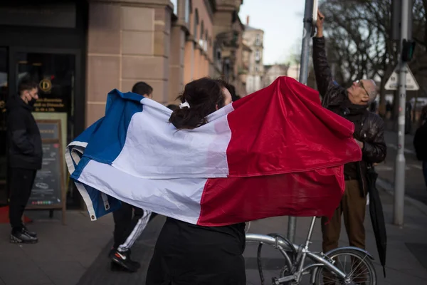 Страсбург Франция Февраля 2022 Года Портрет Женщины Французским Флагом Протестующей — стоковое фото