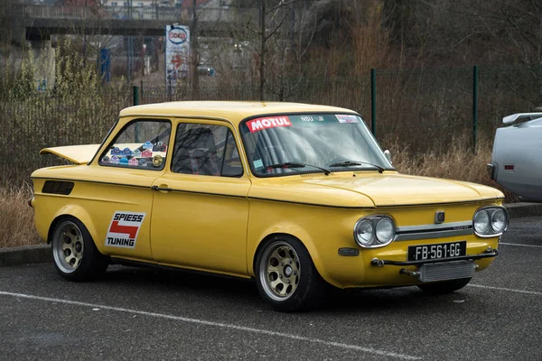 Mulhouse France March 2022 Front View Yellow Nsu Vintage Car — Stock Photo, Image