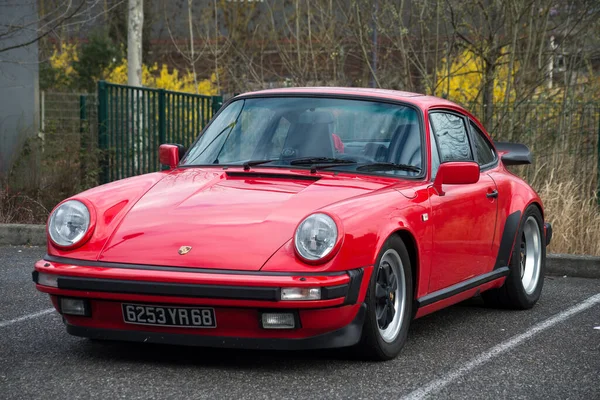 Mulhouse France March 2022 Front View Red Porsche 911 Parked — Stock Photo, Image
